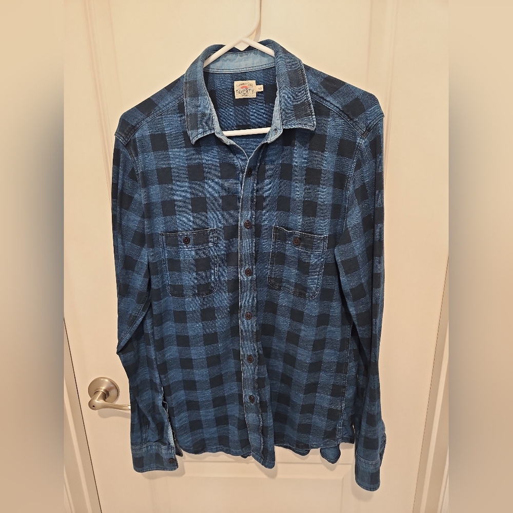 Faherty Brand Men’s Blue Buffalo Check Brushed Cotton Shirt Long Sleeve Size M